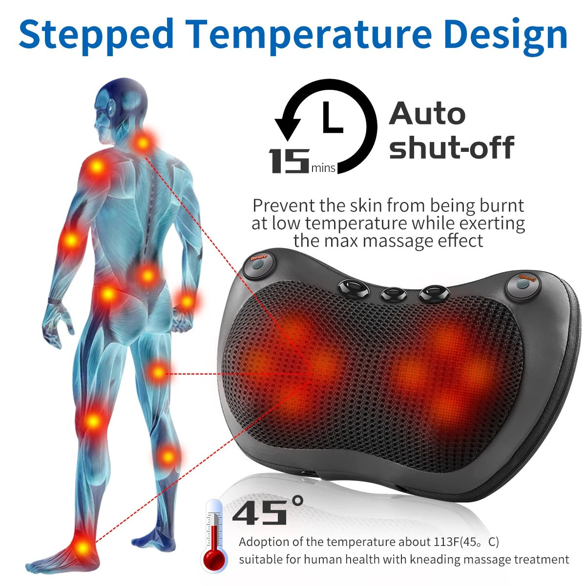 Shiatsu Massage Pillow – 3-Speed Electric Cushion with Heat Function