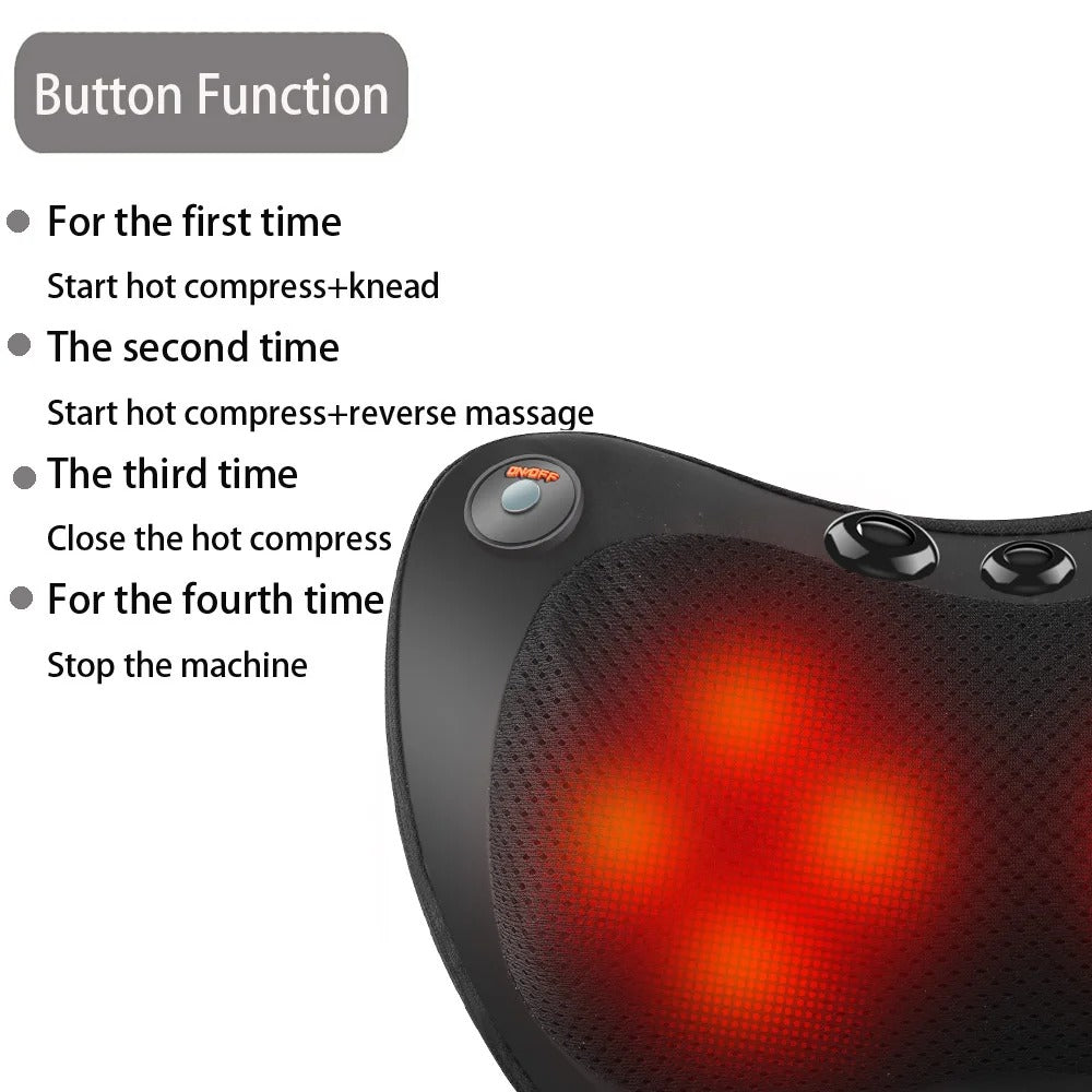 Shiatsu Massage Pillow – 3-Speed Electric Cushion with Heat Function